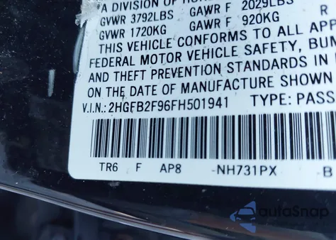 2015 Honda Civic Ex-L z USA, uszkodzony, nr VIN 2HGFB2F96FH501941